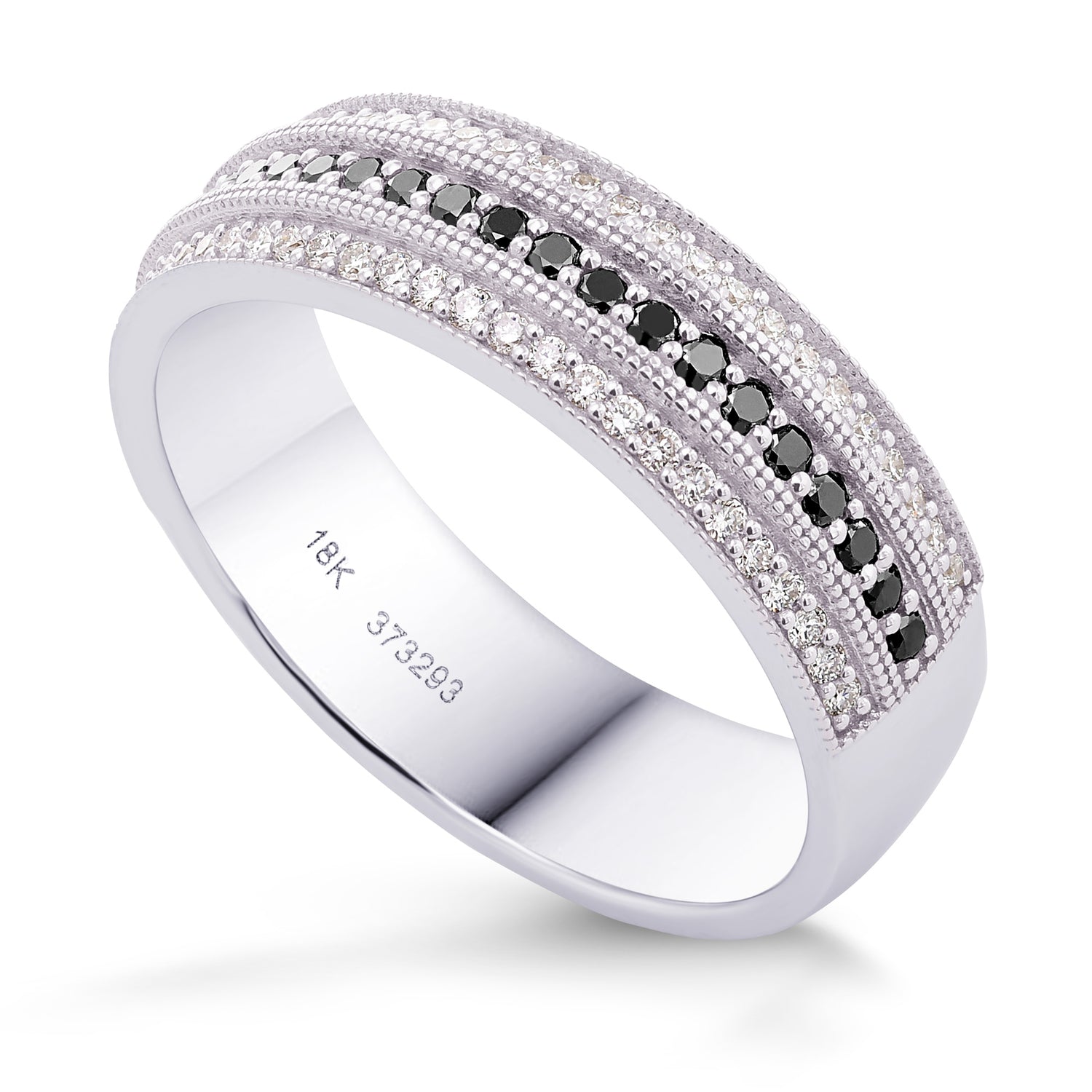 Wide Black Diamond Milgrain Wedding Band Ring