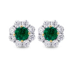 Green Round Brilliant Emerald and Diamond Halo Earrings