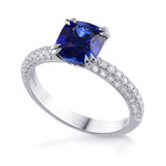 Royal Blue Madagascar Cushion Sapphire  Side Stone Ring