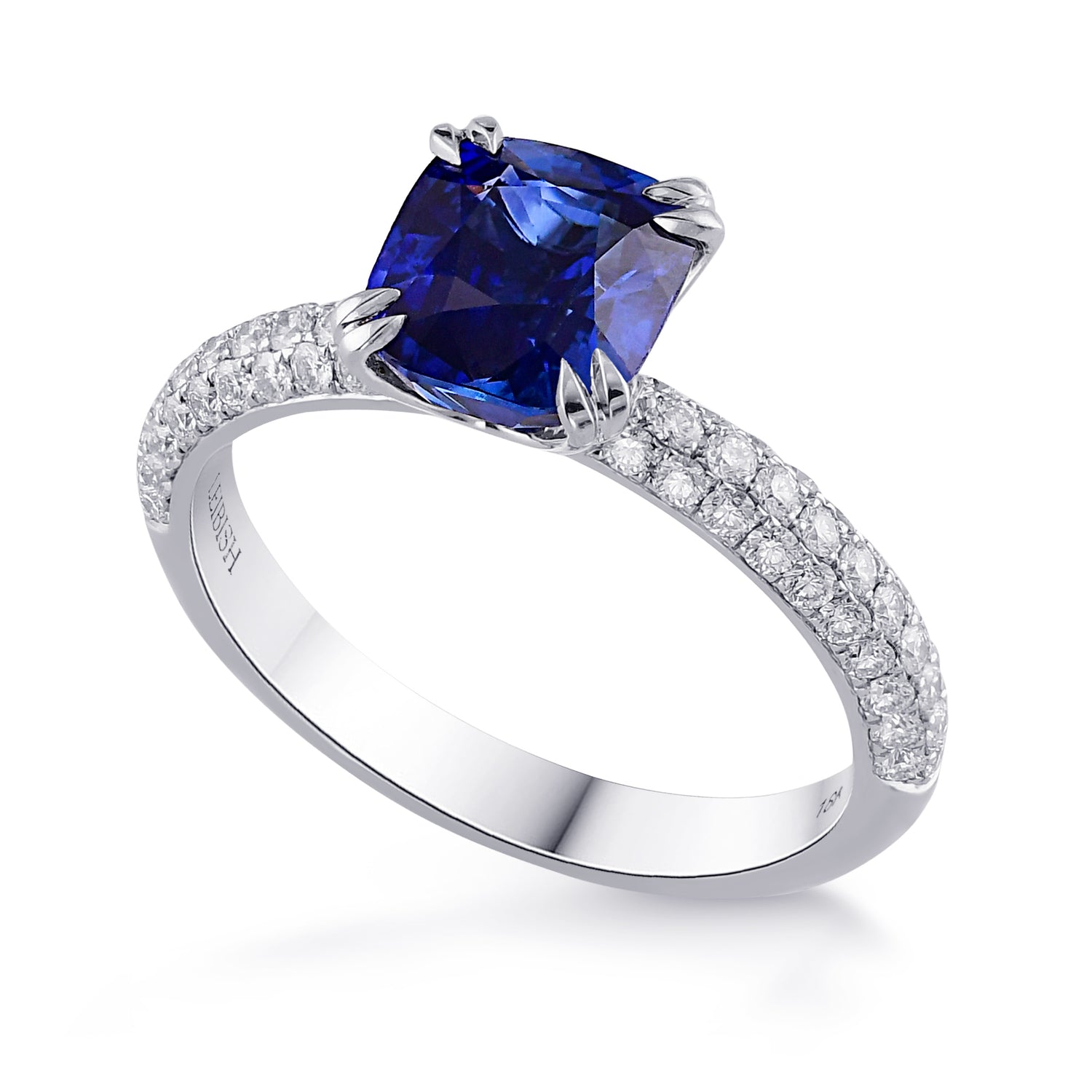 Royal Blue Madagascar Cushion Sapphire  Side Stone Ring