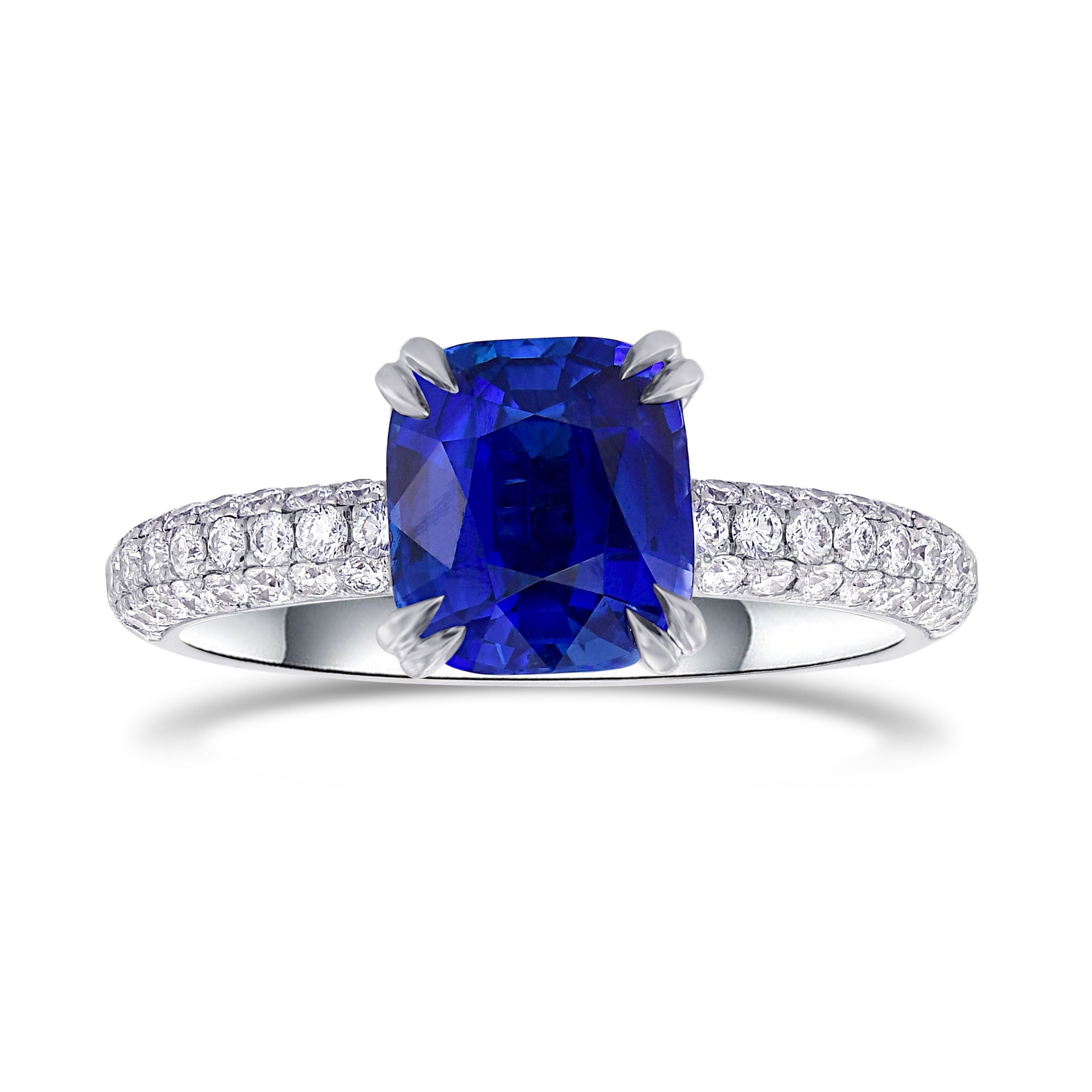 Royal Blue Madagascar Cushion Sapphire  Side Stone Ring