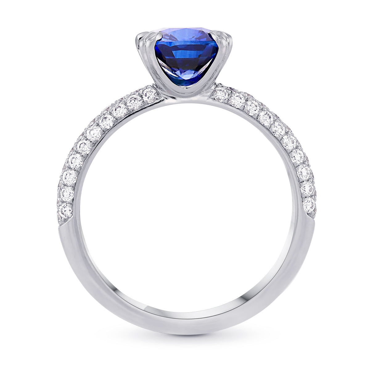 Royal Blue Madagascar Cushion Sapphire  Side Stone Ring