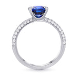 Royal Blue Madagascar Cushion Sapphire  Side Stone Ring