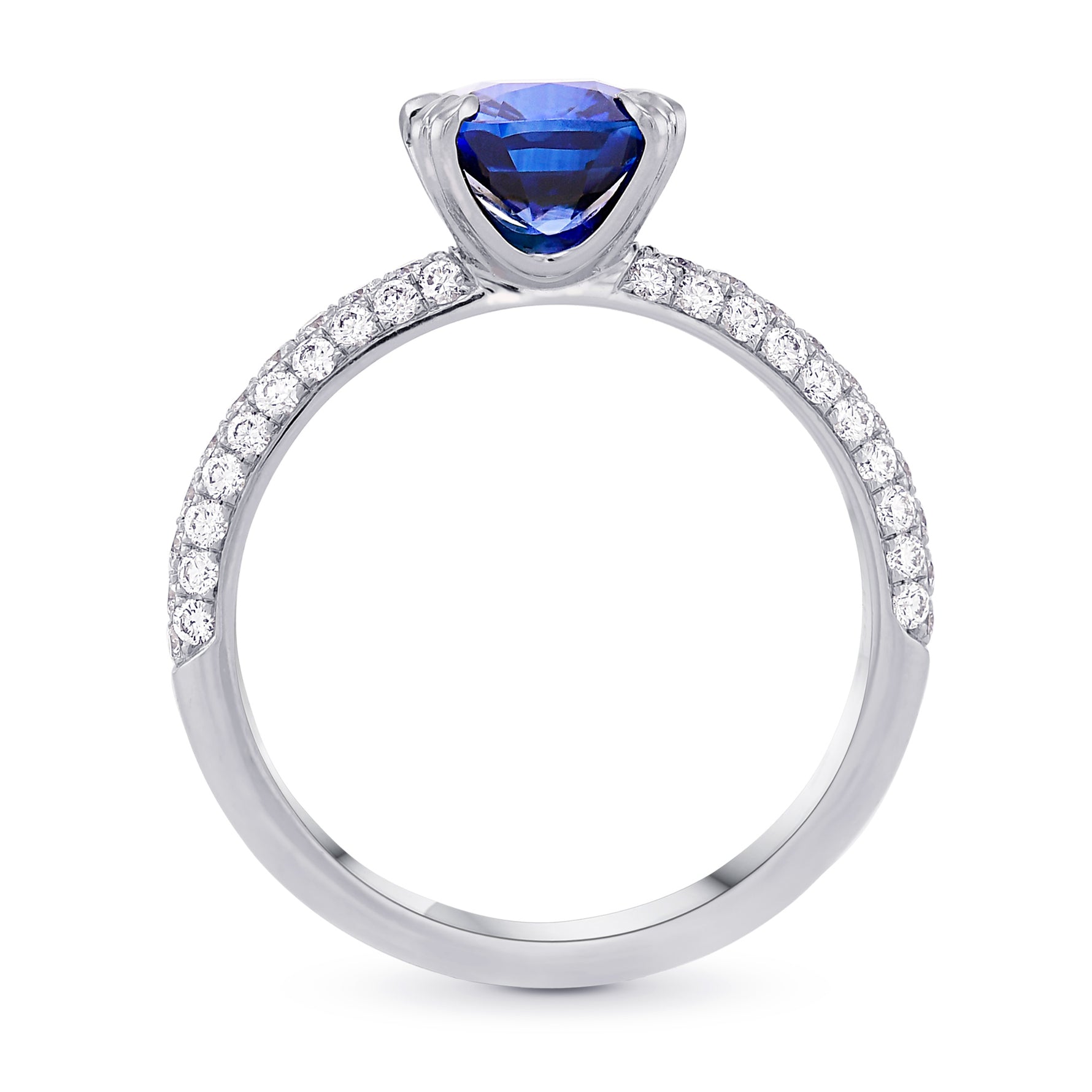 Royal Blue Madagascar Cushion Sapphire  Side Stone Ring