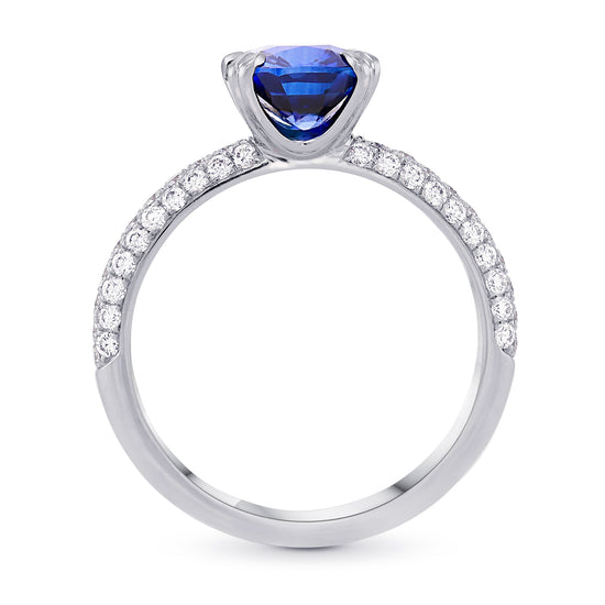 Royal Blue Madagascar Cushion Sapphire  Side Stone Ring