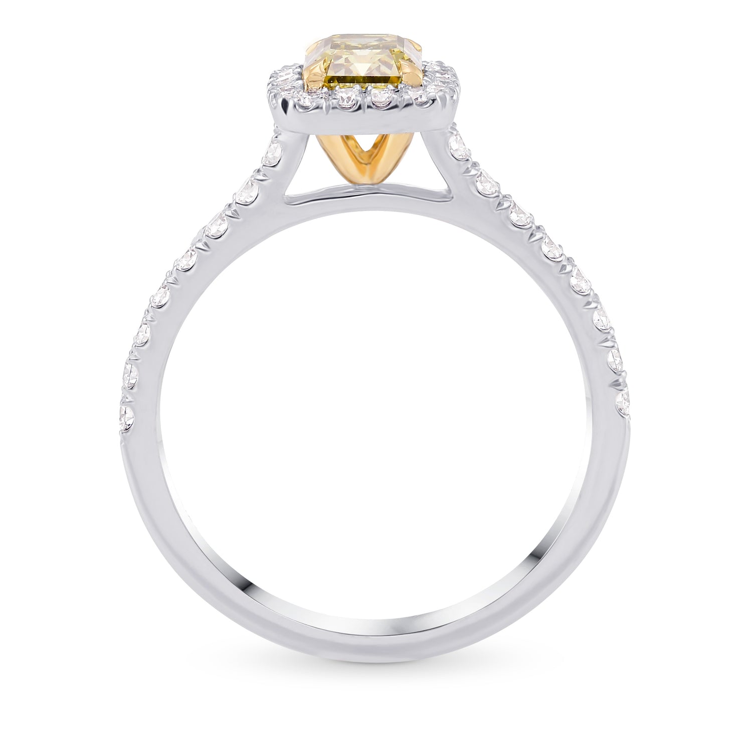 Fancy Brownish Greenish Yellow Emerald Diamond Halo Ring