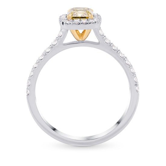 Fancy Brownish Greenish Yellow Emerald Diamond Halo Ring
