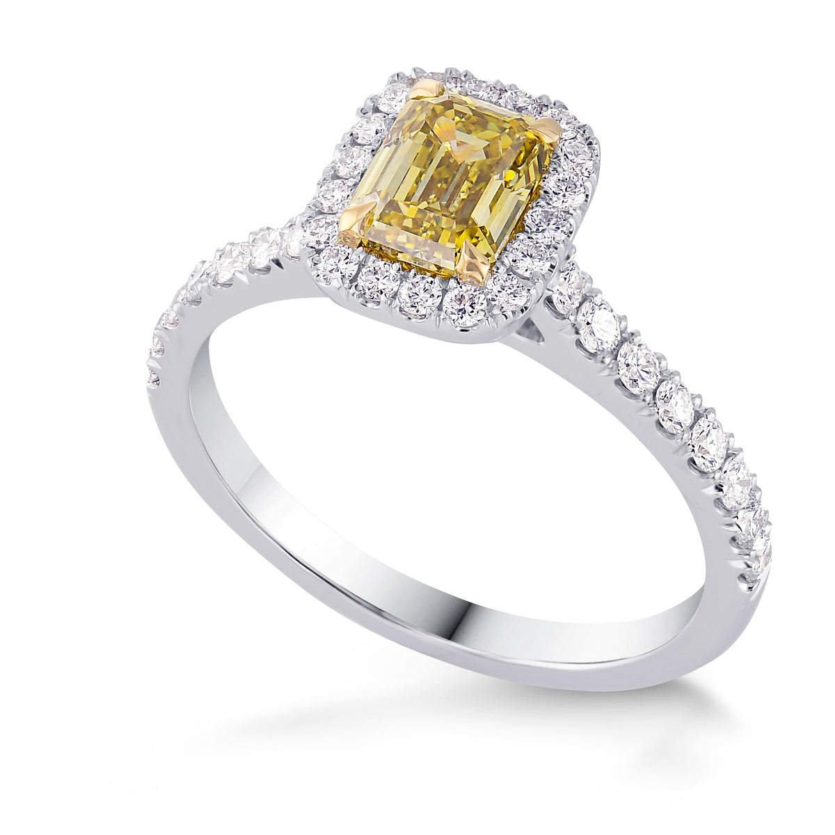 Fancy Brownish Greenish Yellow Emerald Diamond Halo Ring