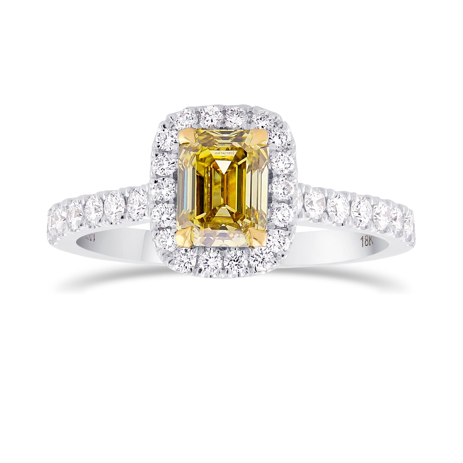Fancy Brownish Greenish Yellow Emerald Diamond Halo Ring