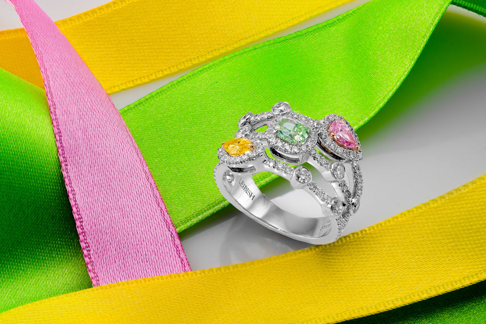 Mix Color Diamond Halo Strand Ring