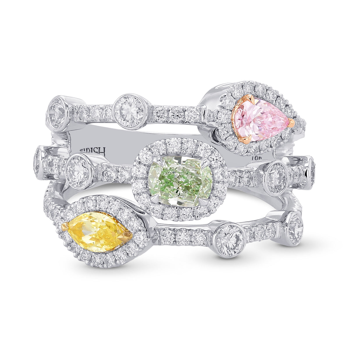 Mix Color Diamond Halo Strand Ring
