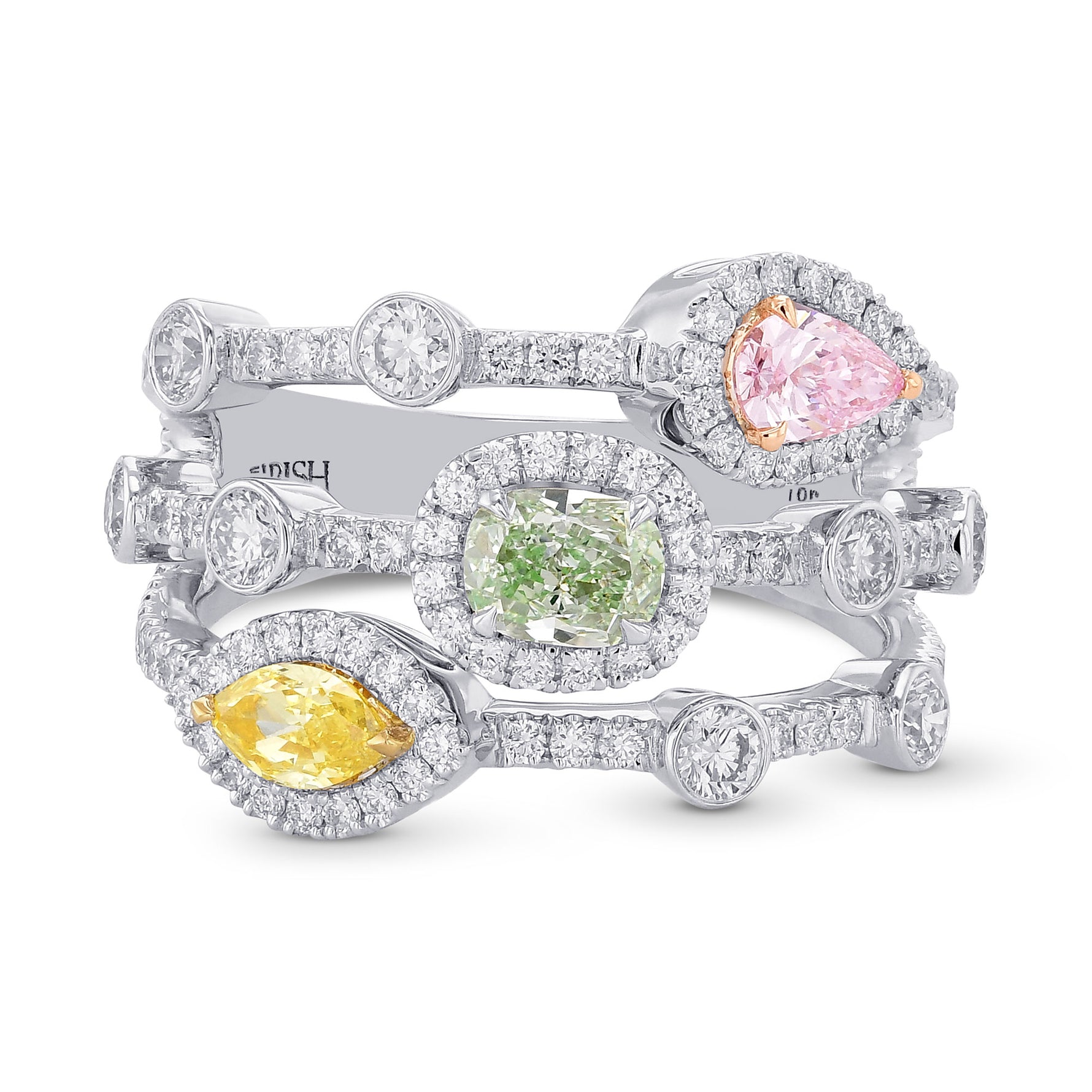 Mix Color Diamond Halo Strand Ring