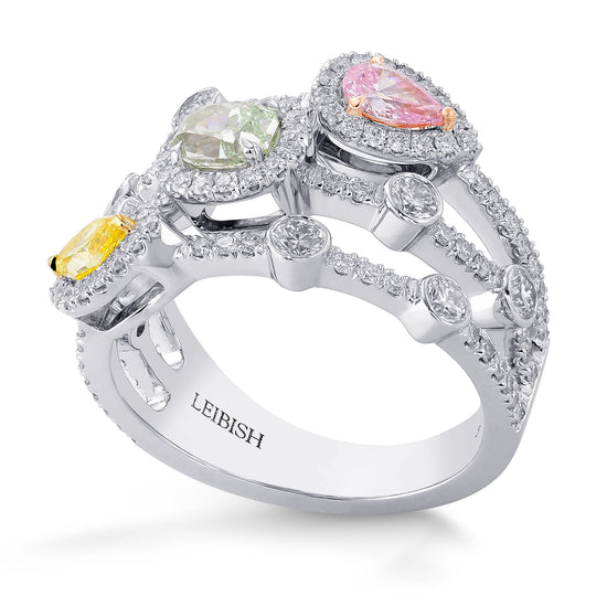 Mix Color Diamond Halo Strand Ring