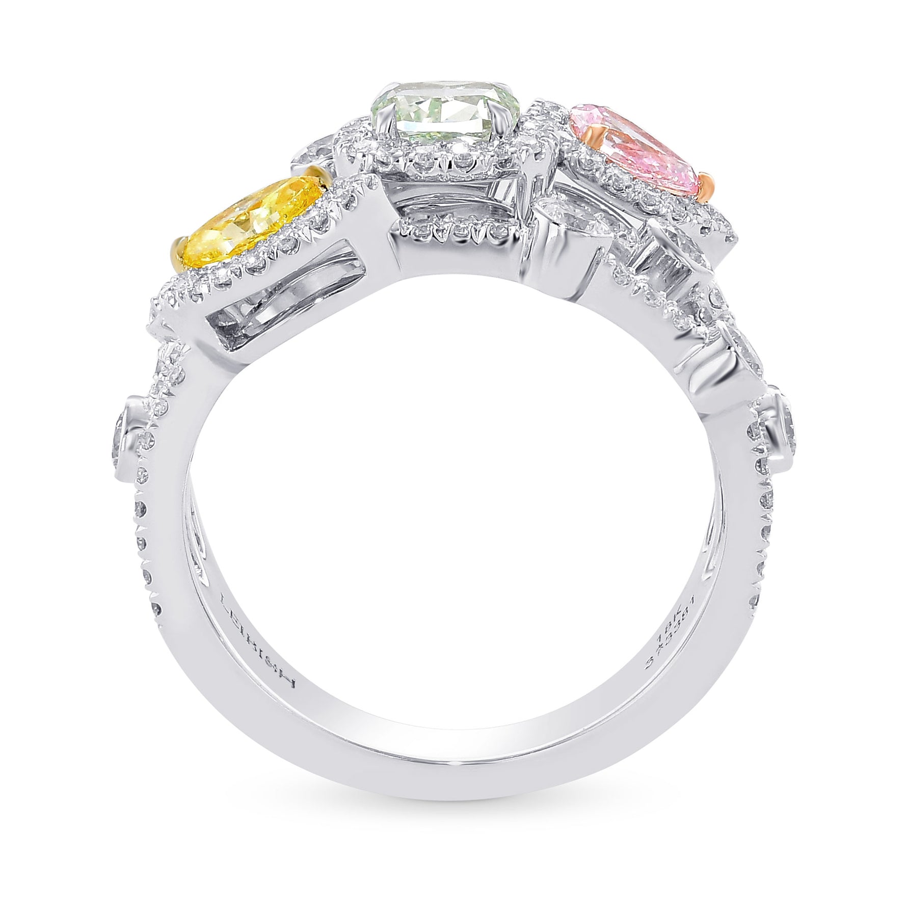 Mix Color Diamond Halo Strand Ring