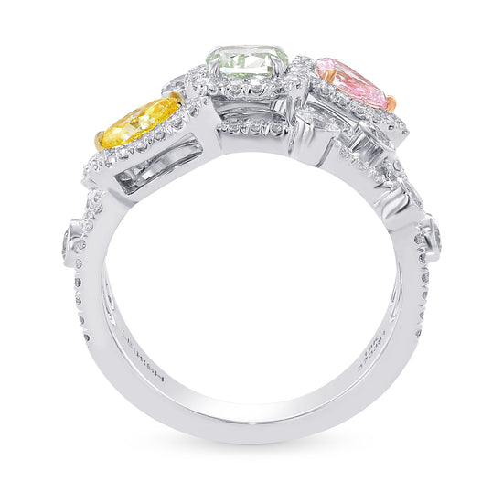 Mix Color Diamond Halo Strand Ring