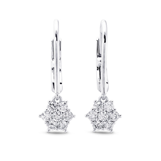 Round Pave Diamond Floral Earrings