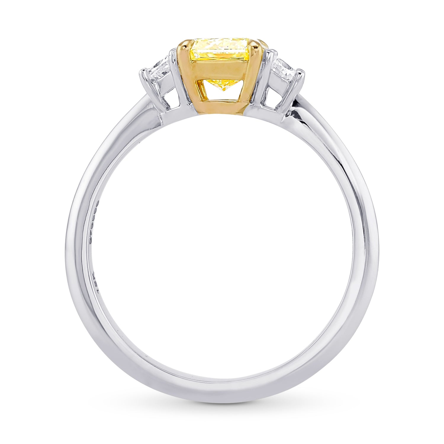 Fancy Yellow Radiant and Trapezoid Diamond 3 Stone Ring 