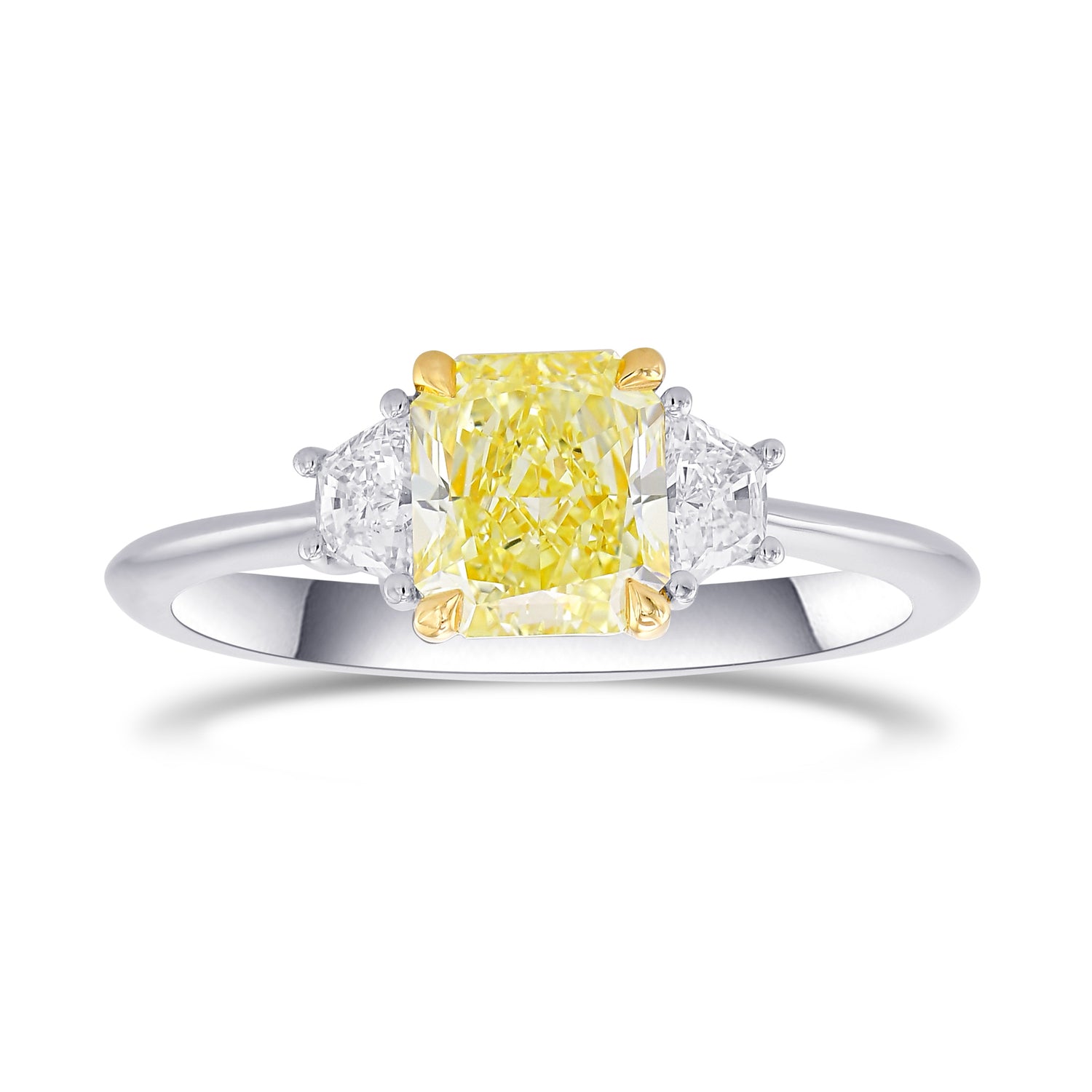Fancy Yellow Radiant and Trapezoid Diamond 3 Stone Ring 