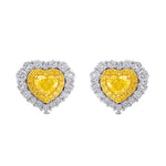 Fancy Vivid Yellow Heart Shape Double Halo Diamond Earrings