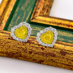 Fancy Vivid Yellow Heart Shape Double Halo Diamond Earrings
