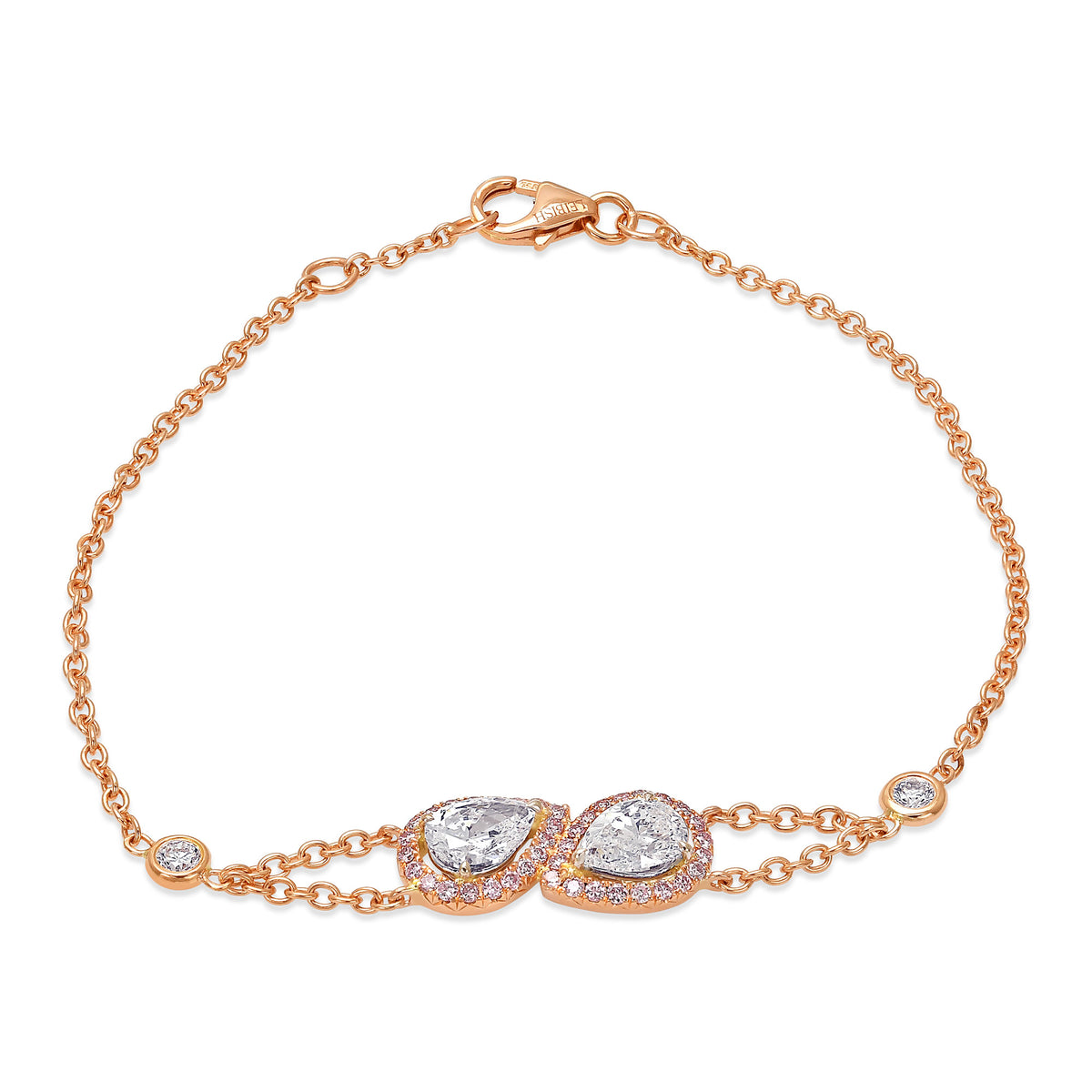  Pear Shape Collection Color and Fancy Pink Diamond Halo Bracelet