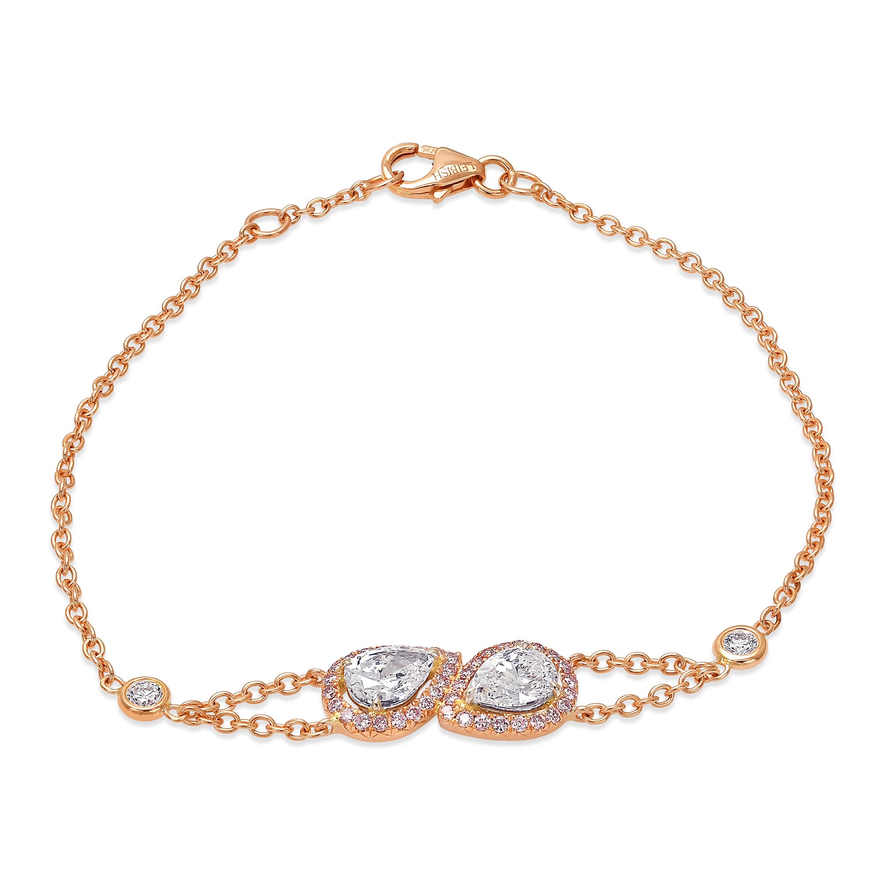  Pear Shape Collection Color and Fancy Pink Diamond Halo Bracelet