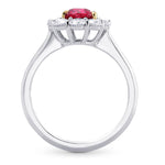   Oval Mozambique Red Ruby and Diamond Halo Ring.