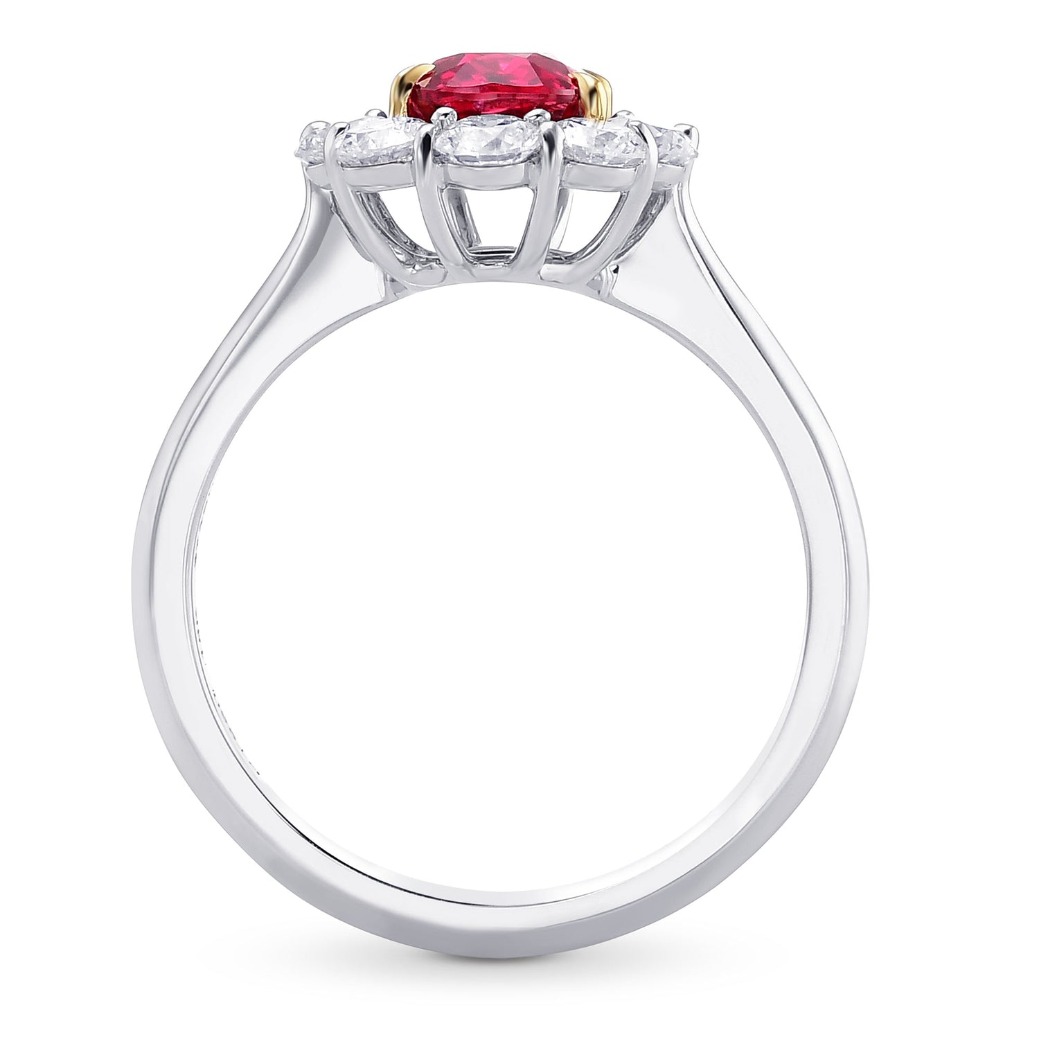  Oval Mozambique Red Ruby and Diamond Halo Ring.