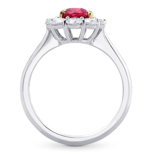   Oval Mozambique Red Ruby and Diamond Halo Ring.