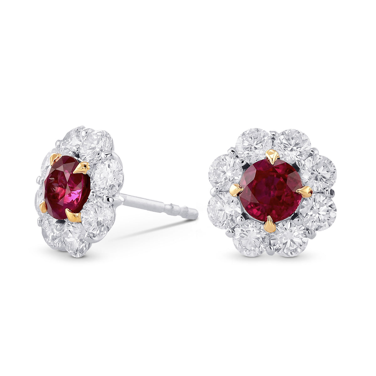 Pigeon Blood Ruby & Diamond Floral Halo Earrings 
