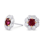Pigeon Blood Ruby & Diamond Floral Halo Earrings 