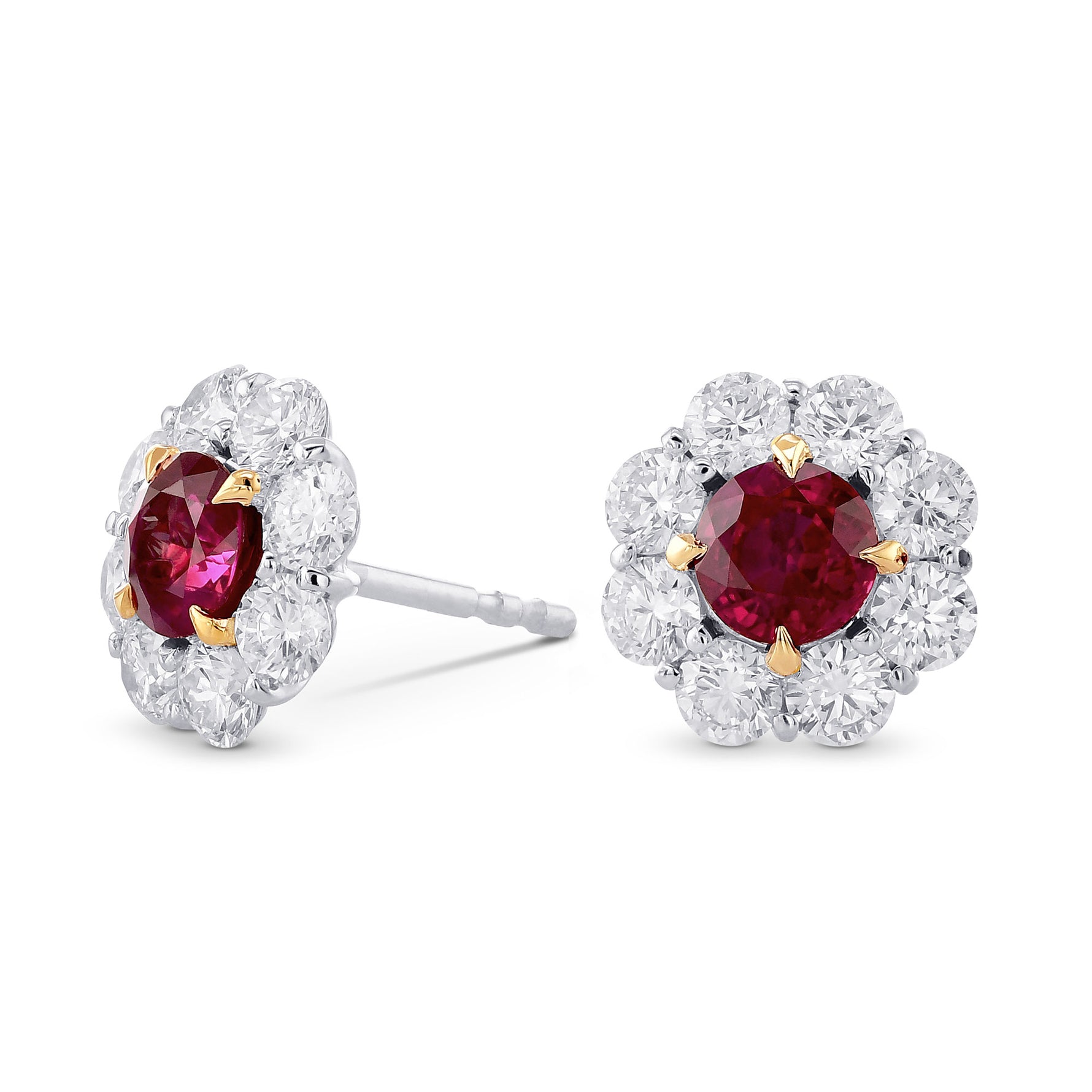 Pigeon Blood Ruby & Diamond Floral Halo Earrings 