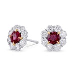 Pigeon Blood Ruby & Diamond Floral Halo Earrings 