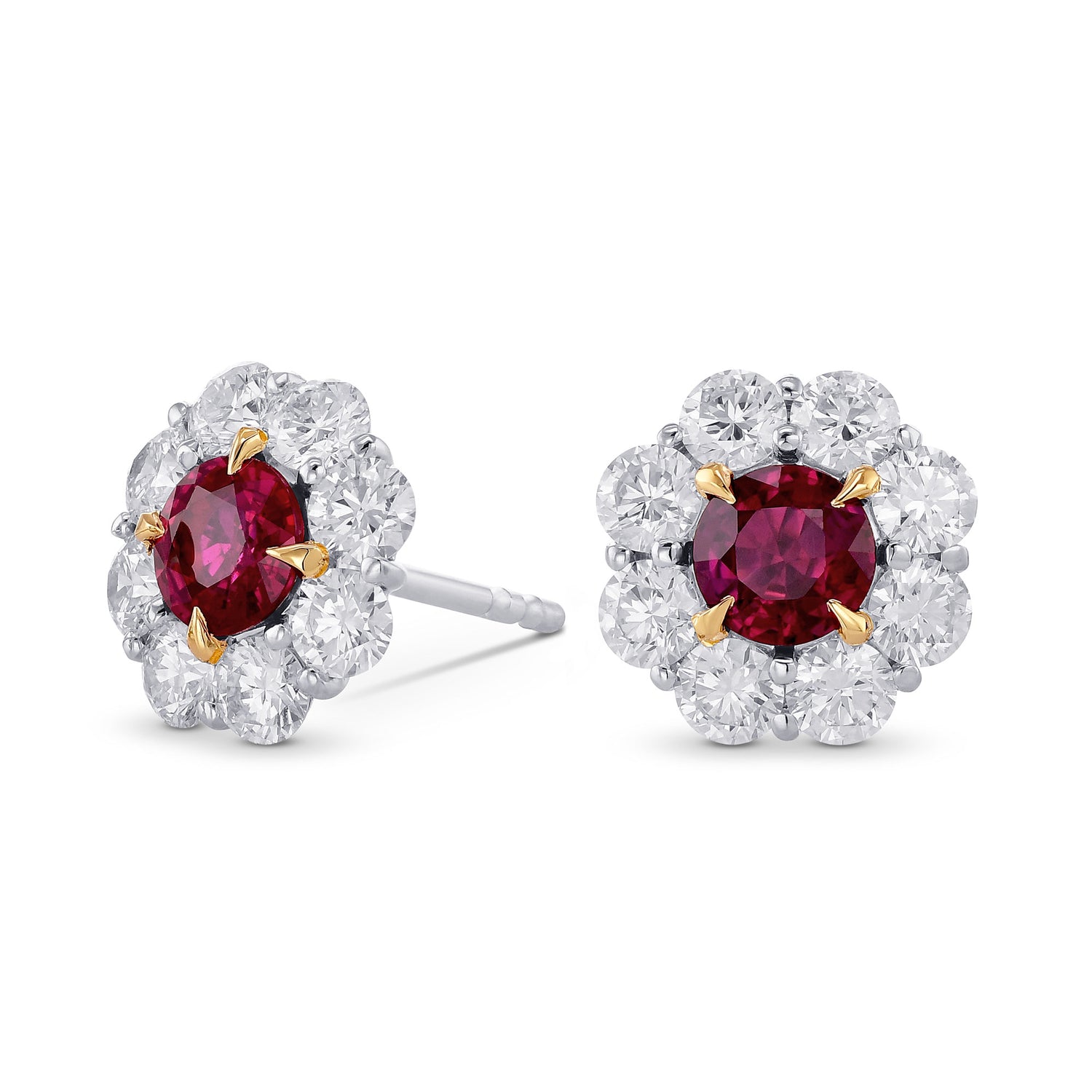 Pigeon Blood Ruby & Diamond Floral Halo Earrings 