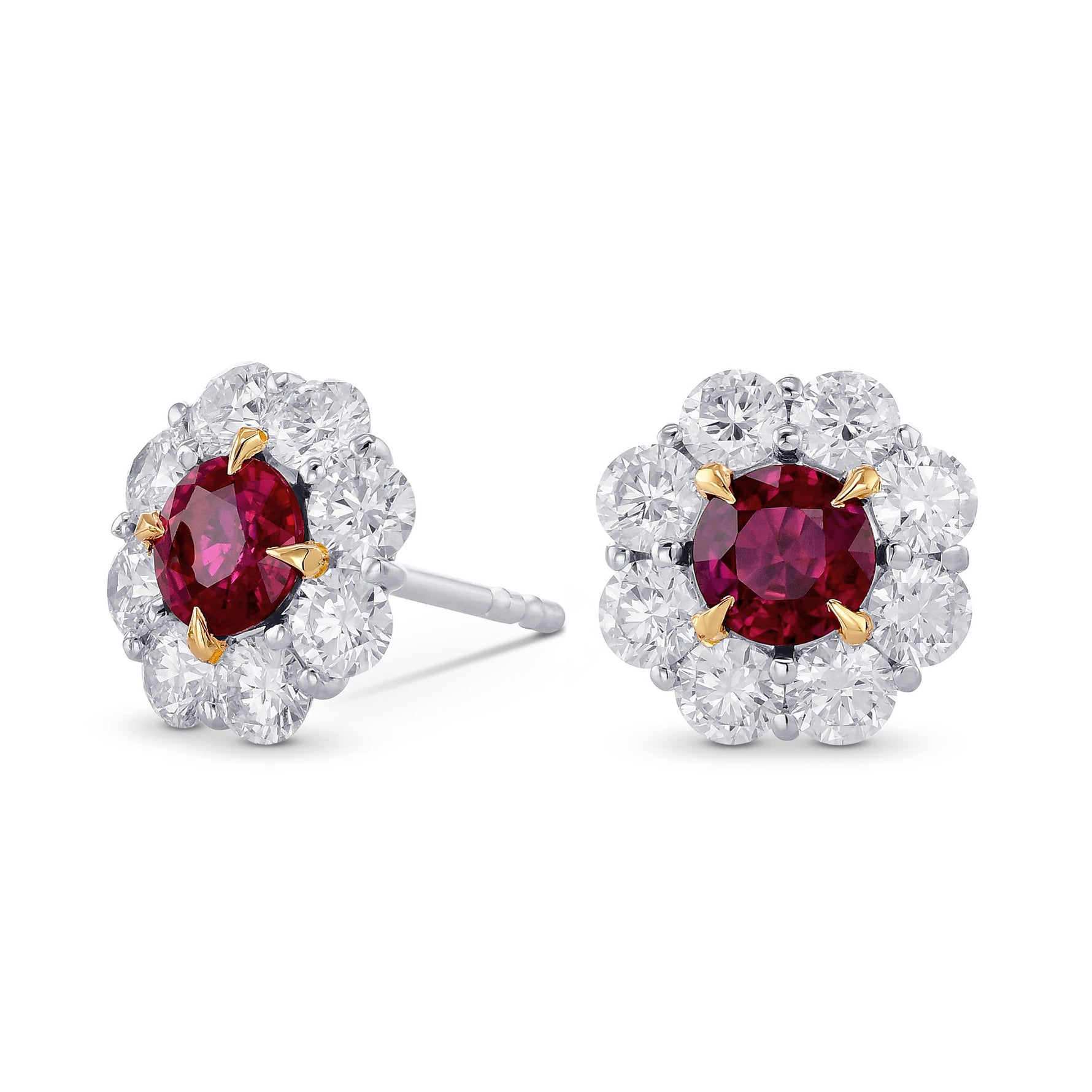 Pigeon Blood Ruby & Diamond Floral Halo Earrings 