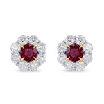 Pigeon Blood Ruby & Diamond Floral Halo Earrings 