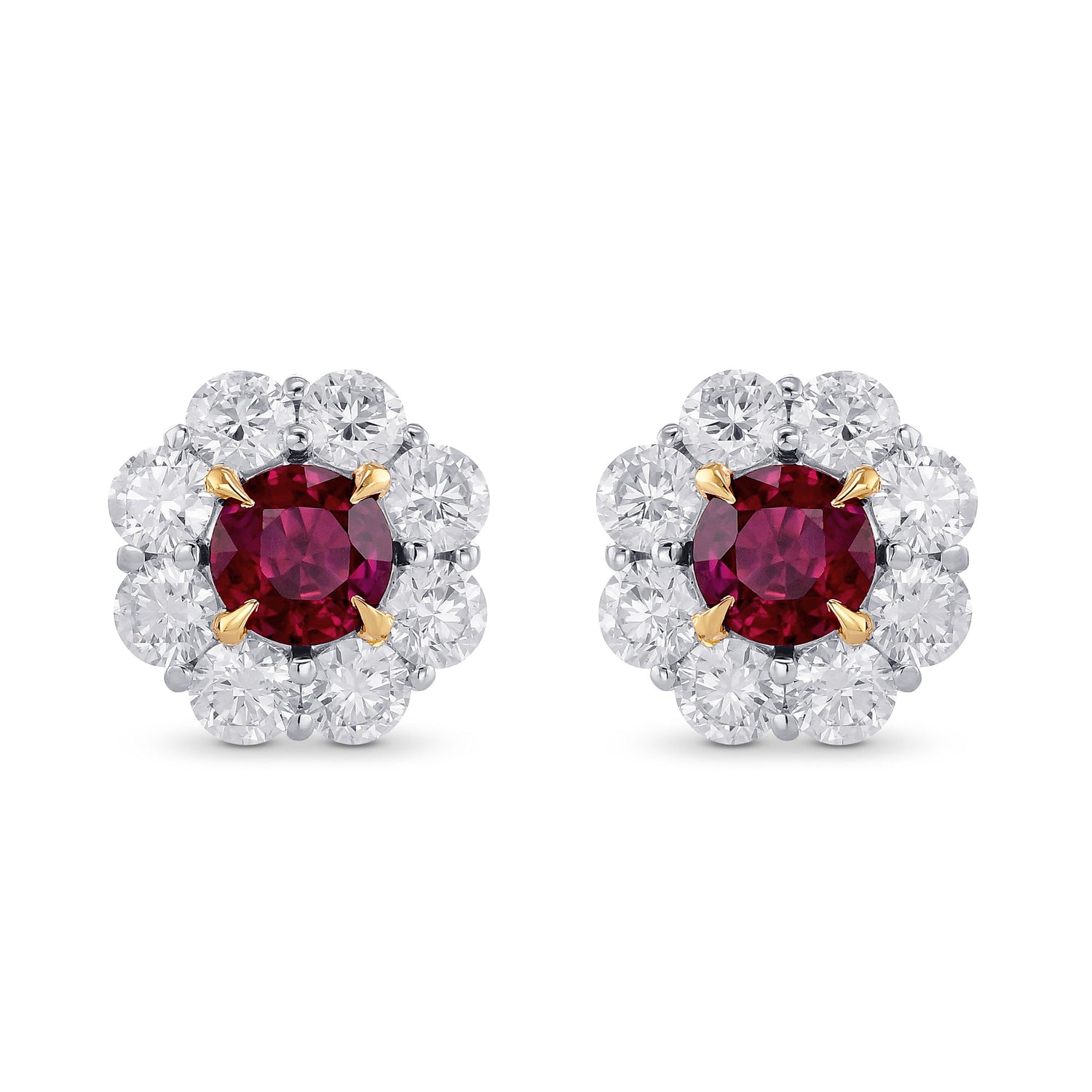 Pigeon Blood Ruby & Diamond Floral Halo Earrings 