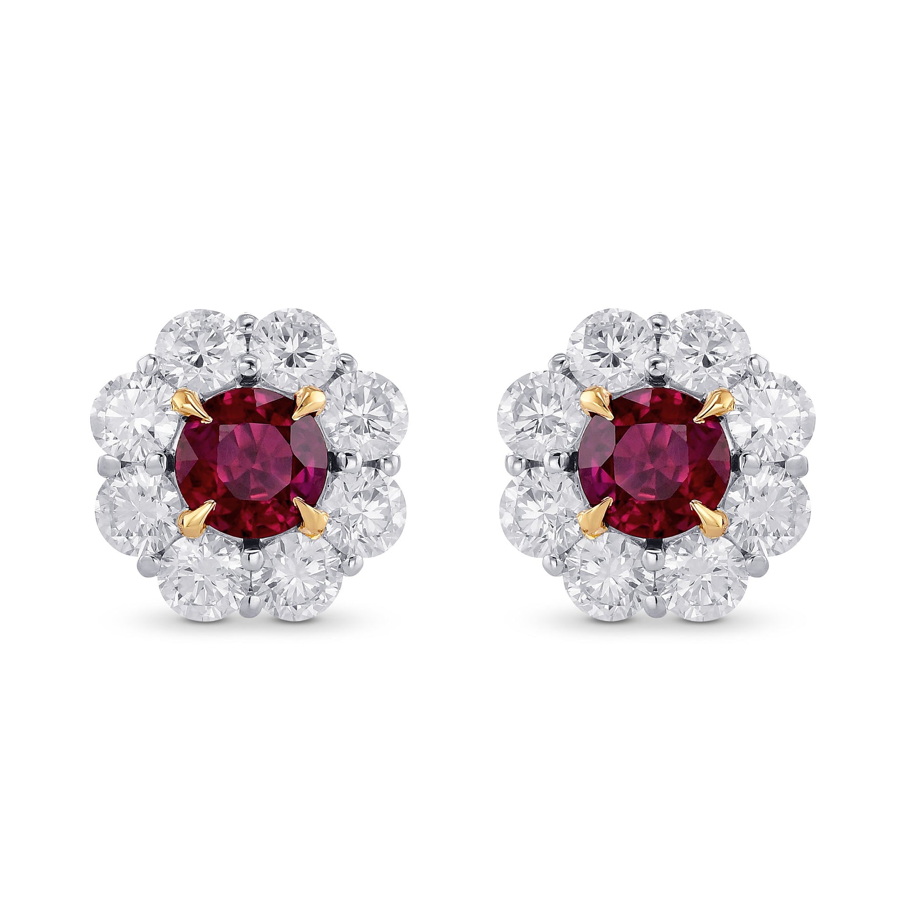 Pigeon Blood Ruby & Diamond Floral Halo Earrings 