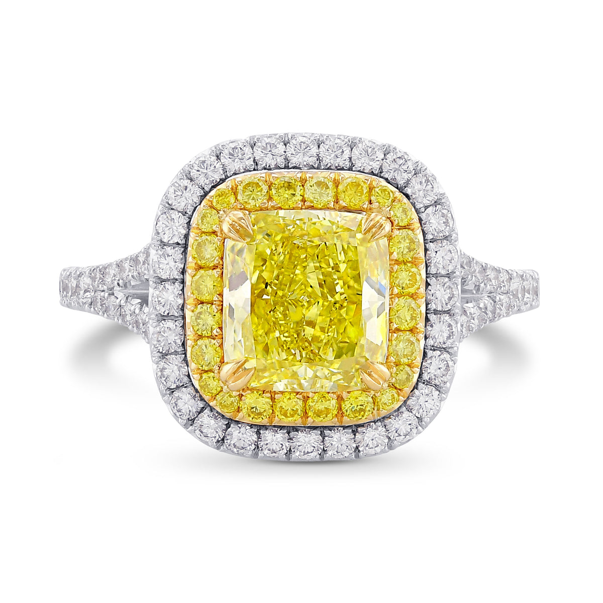 Fancy Intense Greenish Yellow Cushion Diamond Halo Ring