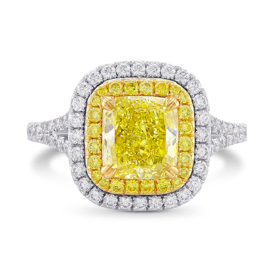 Fancy Intense Greenish Yellow Cushion Diamond Halo Ring