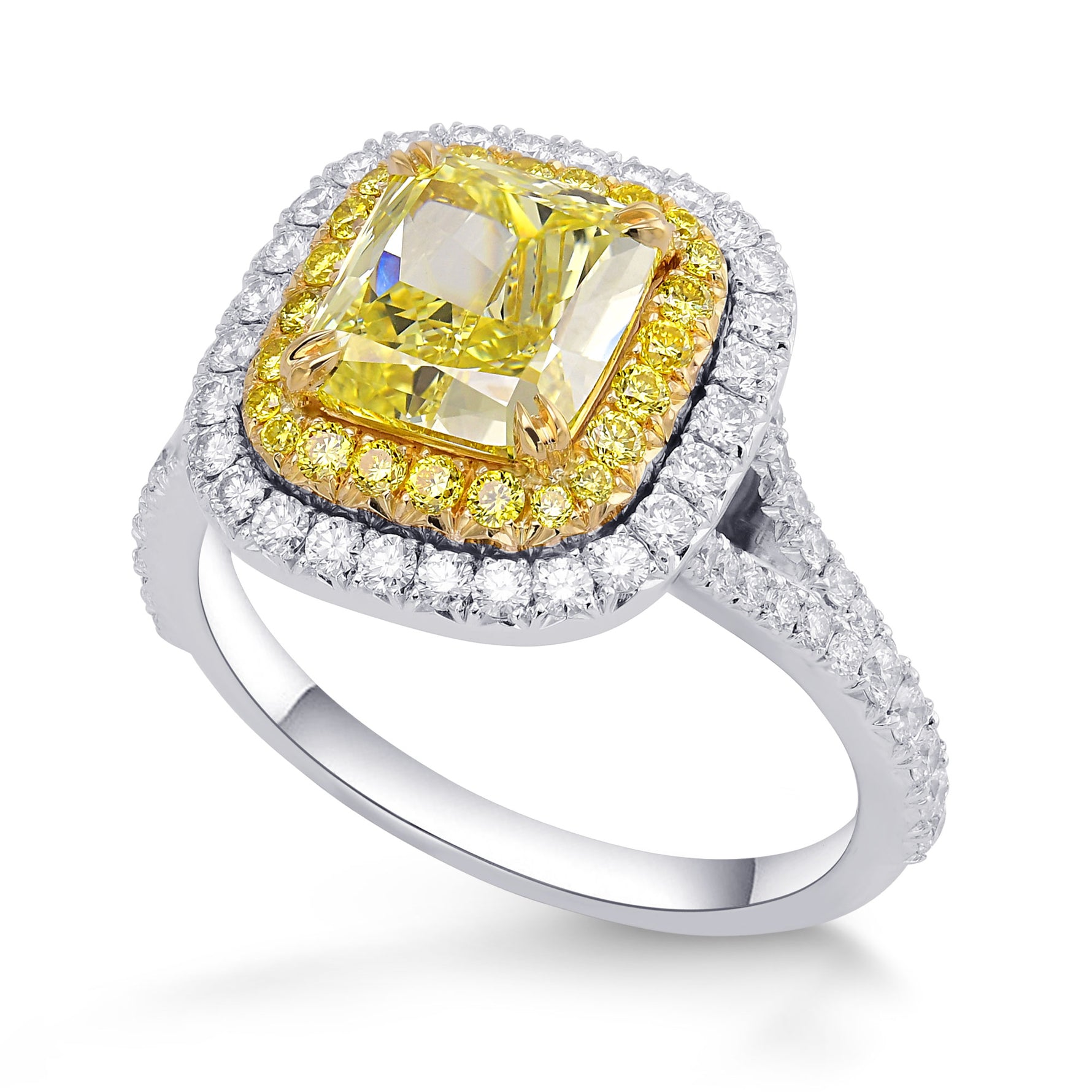 Fancy Intense Greenish Yellow Cushion Diamond Halo Ring