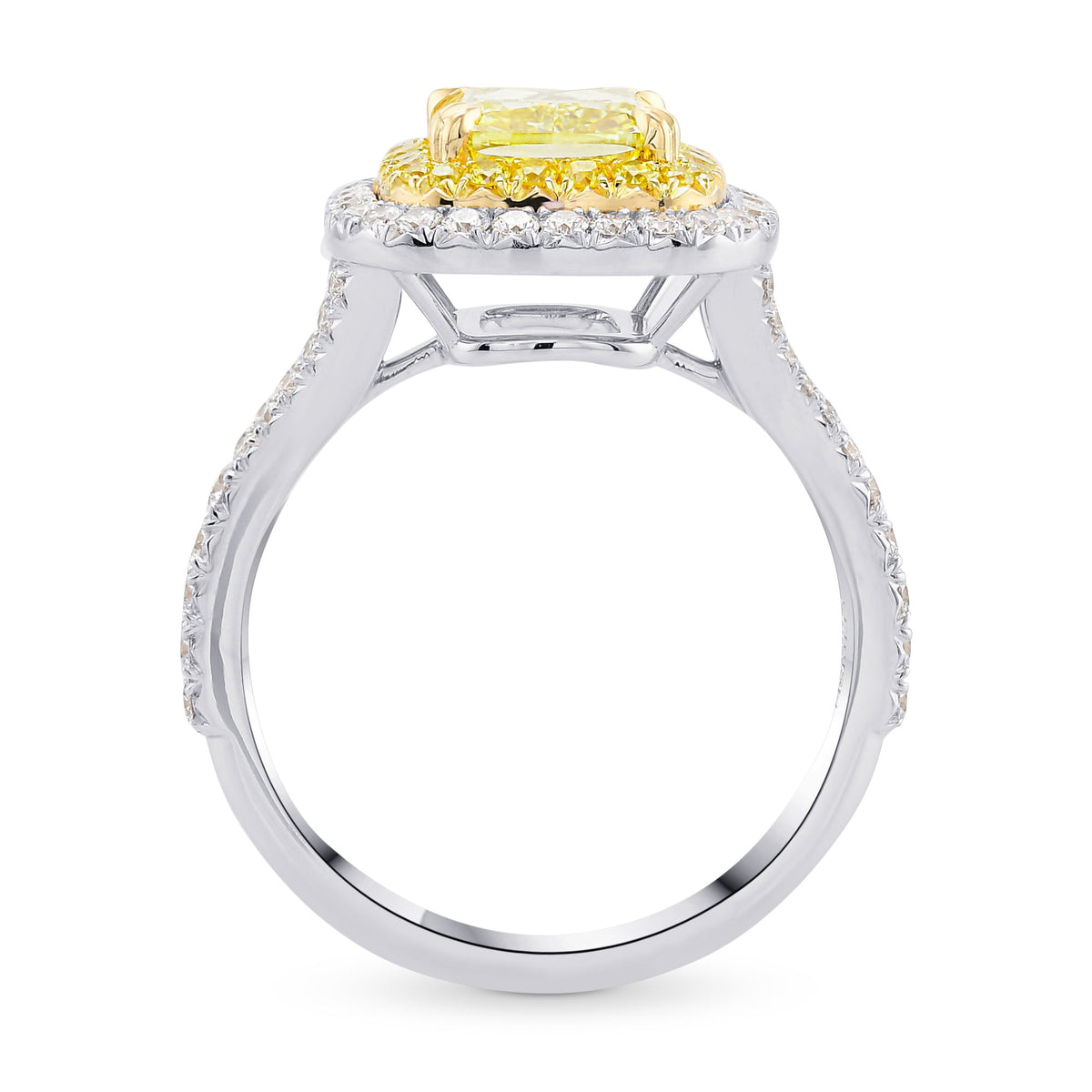 Fancy Intense Greenish Yellow Cushion Diamond Halo Ring