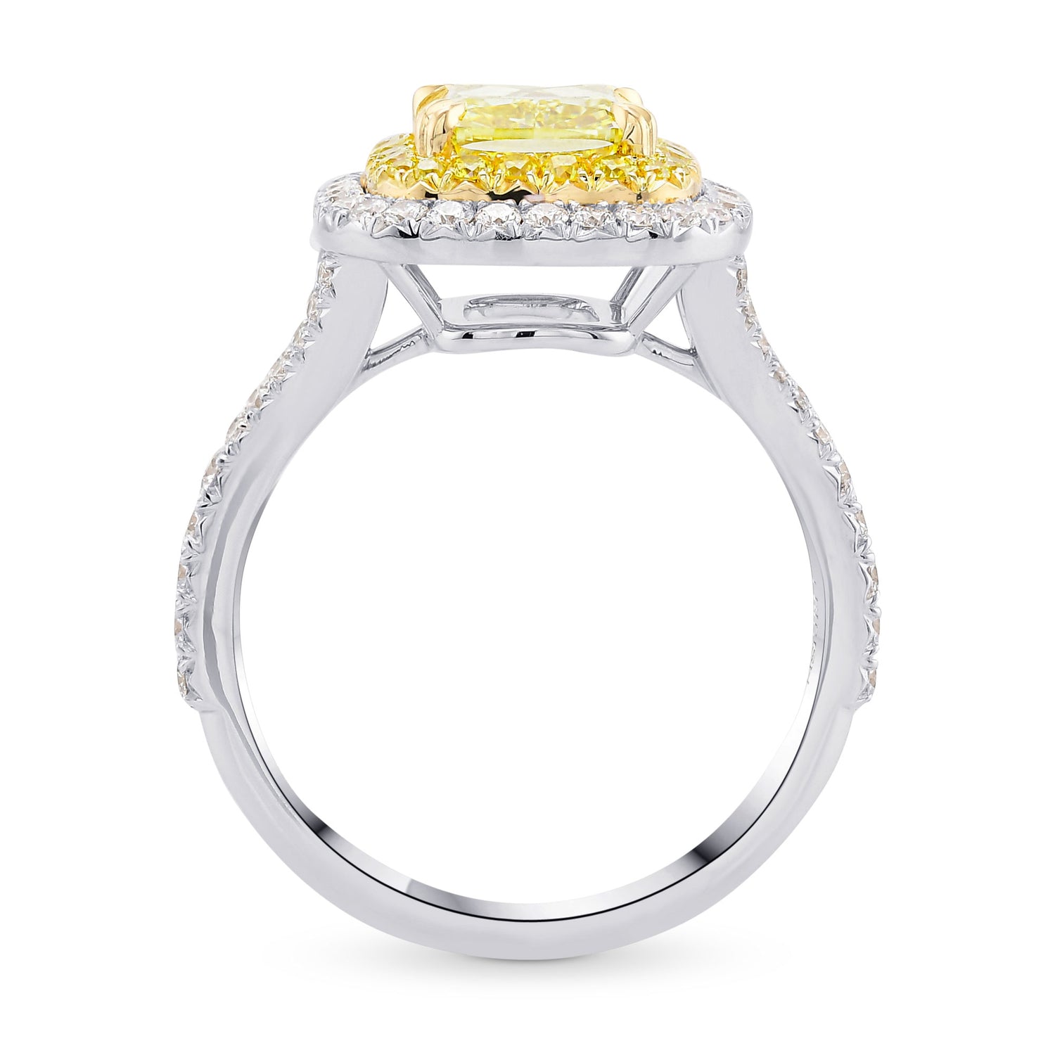Fancy Intense Greenish Yellow Cushion Diamond Halo Ring