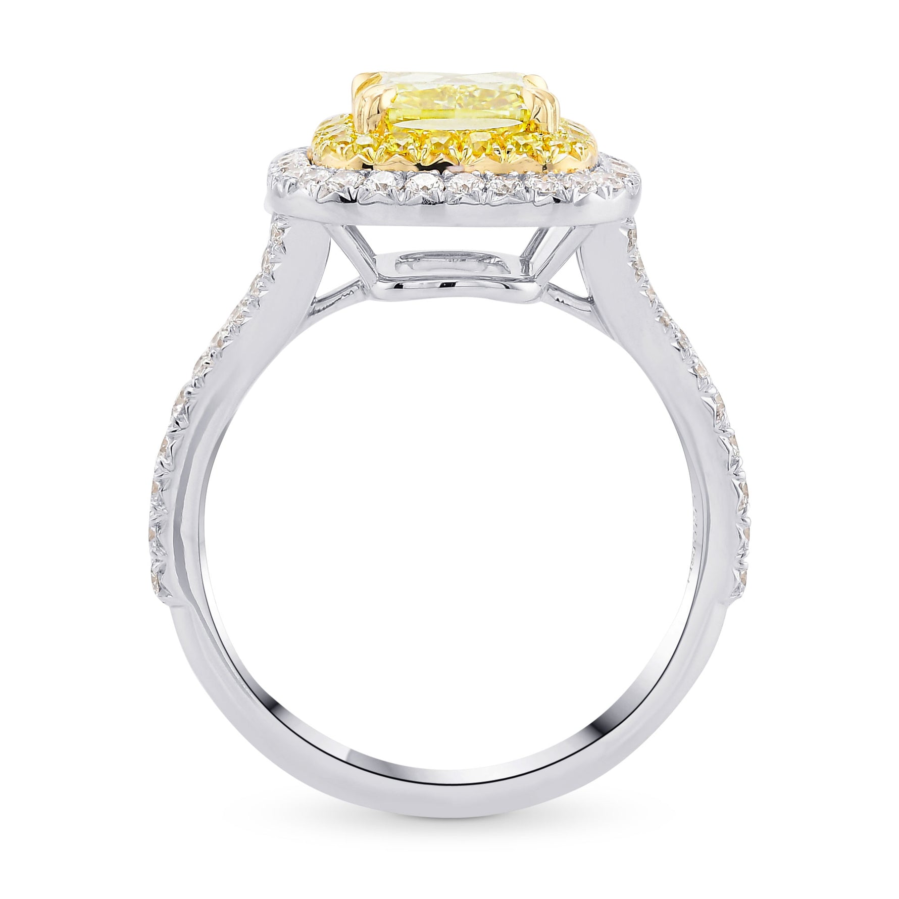 Fancy Intense Greenish Yellow Cushion Diamond Halo Ring