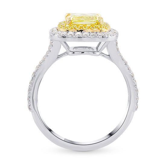 Fancy Intense Greenish Yellow Cushion Diamond Halo Ring