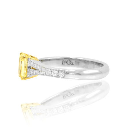 1.06cts GIA Fancy Intense Yellow Cushion Split Shank Diamond Engagement Ring
