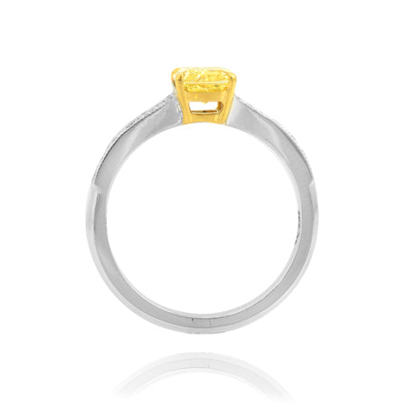 1.06cts GIA Fancy Intense Yellow Cushion Split Shank Diamond Engagement Ring