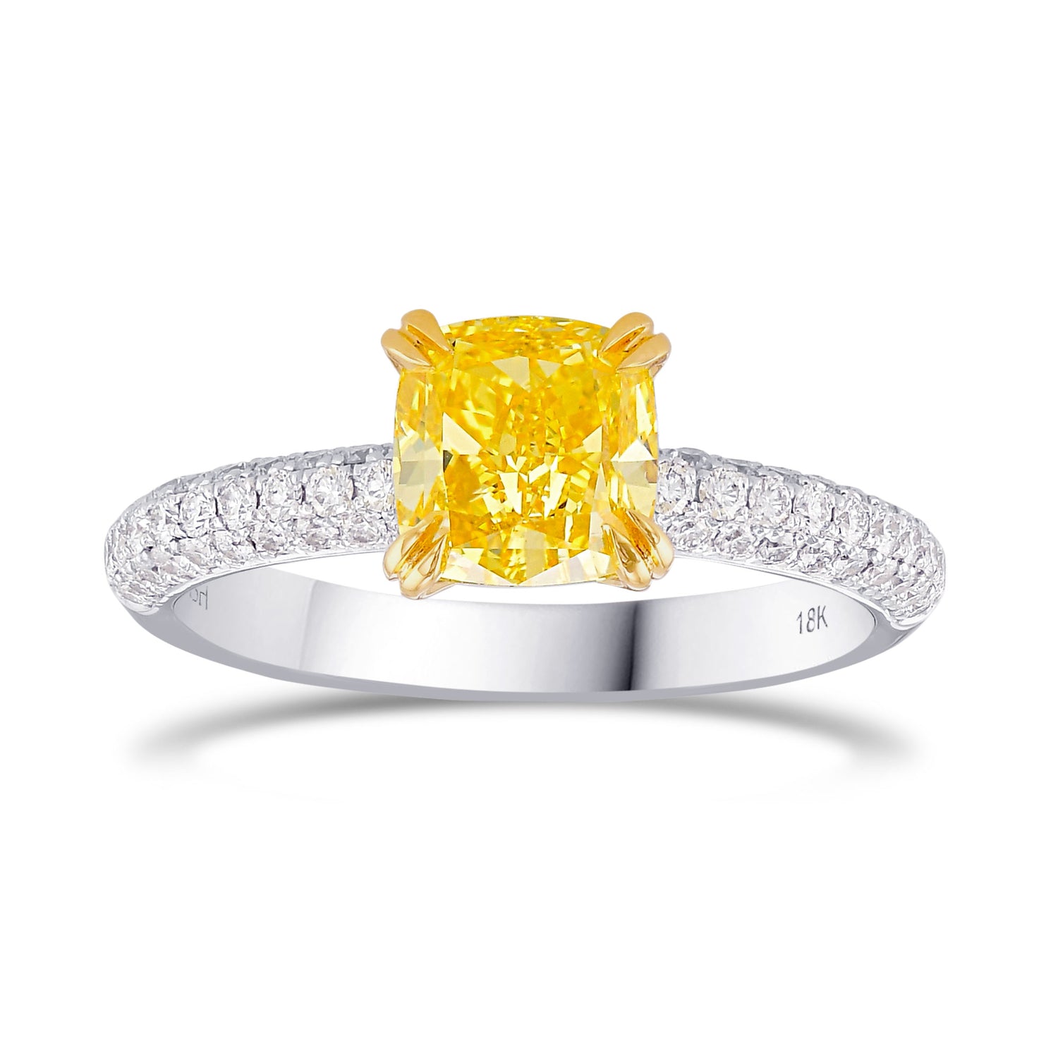 Fancy Vivid Yellow Cushion Diamond Engagement Wedding Ring Set