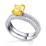 Fancy Vivid Yellow Cushion Diamond Engagement Wedding Ring Set