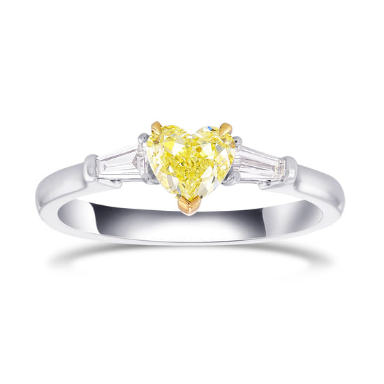 Fancy Light Yellow Heart Shape Diamond 3 Stone Ring